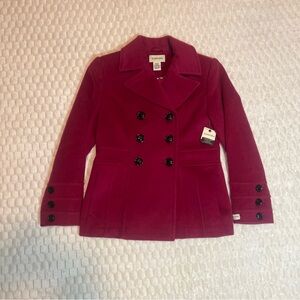 NWT St Johns Bay Women's P XS Double Breasted Wool Cashmere Pea Coat Boysenberry